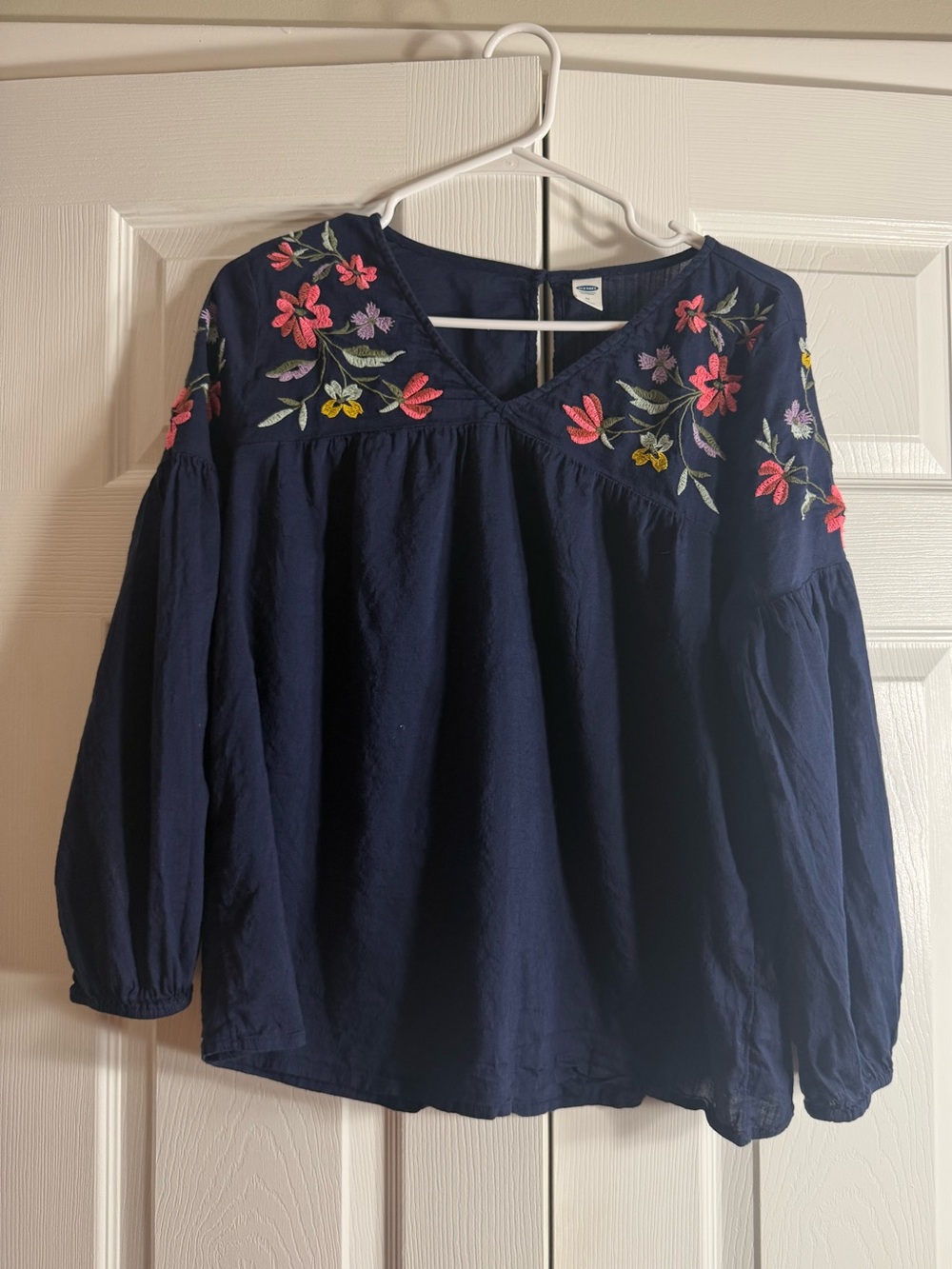 Old Navy Navy Floral Embroidered V-Neck Tunic
